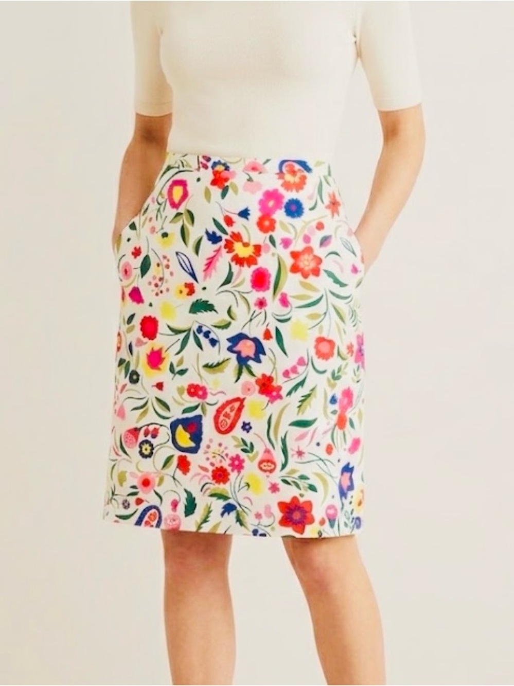 Boden Pencil Skirt 6R Floral Zip Back Pockets Cotton Preppy Gardencore Feminine